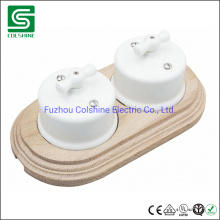 Wooden Plated Rotary Electric Porcelain Wall Switch and Socket